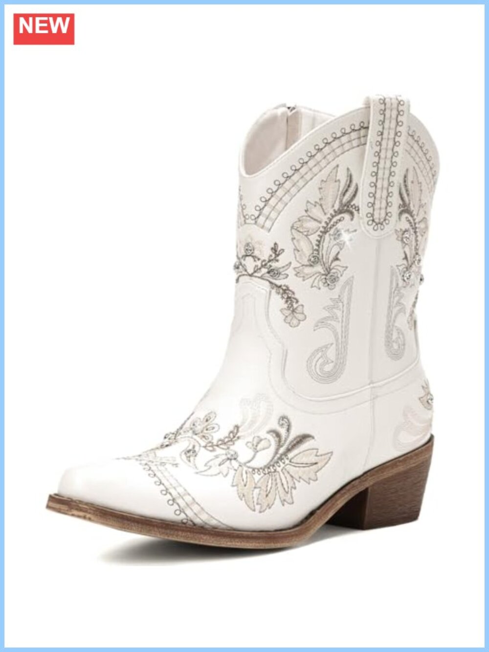 Western Cowgirl Ankle Bootie Embroidered Rhinestone Pointed Toe Chunky Heel
